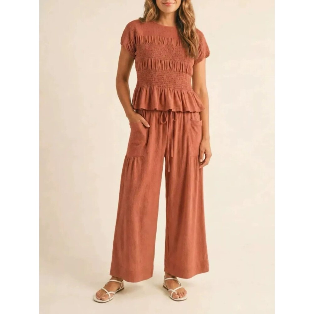 Free est Free People Riley Set Peplum Top Wide Leg Pants Boho Gipsy